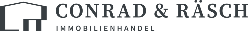 Conrad & Räsch Immobilienhandel Logo mit den Buchstaben C & R die ein Haus symbolisieren