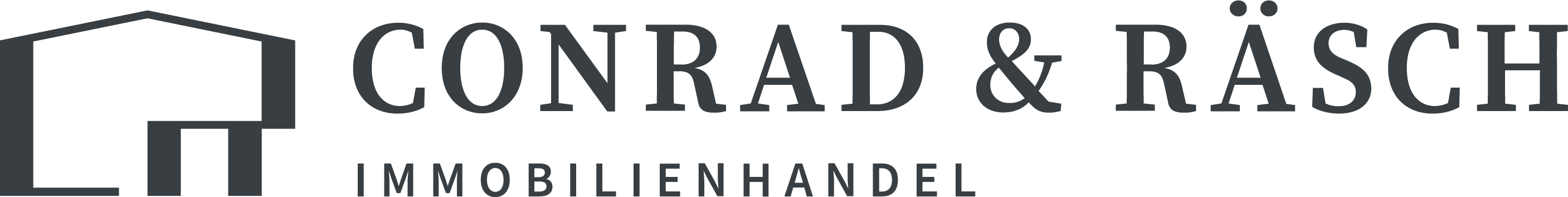 Conrad & Räsch Immobilienhandel Logo mit den Buchstaben C & R die ein Haus symbolisieren